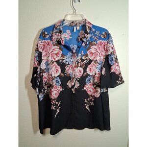 Cato Button Up Blouse Floral Granny Cottage Y2K Black Size 18/20